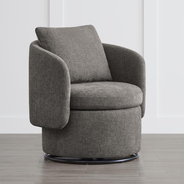 SPRUCE & SPRING Ethan Fossil Grey Fabric Modern Swivel Accent Chair with Storage Space Barrel Arm Chair for Bedroom or Living Room