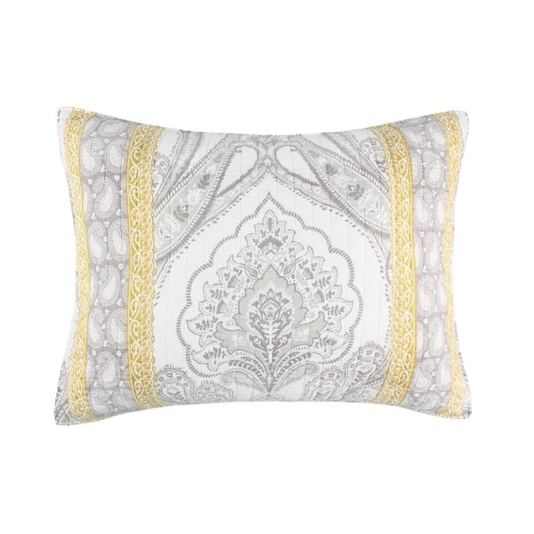 Paisley floral print pillow set in yellow, grey, white - Lavish Three