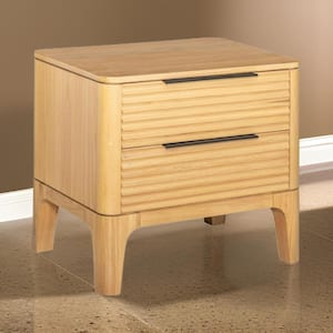 25.6 in. Natural Brown and Black 2-Drawers Wooden Nightstand