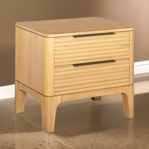 Benjara 25.6 in. Natural Brown and Black 2-Drawers Wooden Nightstand