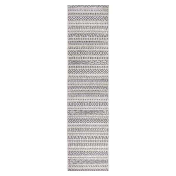 Leick Home Everald Contemporary Gray and Ivory 2 ft. x 8 ft. Striped Polypropylene Indoor/Outdoor Area Rug Runner Rug