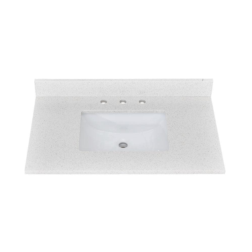 YASINU 36 in. W x 22 in. D Quartz Stone White Rectangular Single