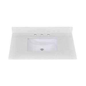 36 in. W x 22 in. D Quartz Stone White Rectangular Single Sink Bathroom Vanity Top with Center Sink Backsplash