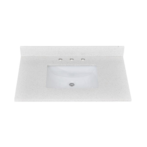 36 in. W x 22 in. D Quartz Stone White Rectangular Single Sink Bathroom Vanity Top with Center Sink Backsplash
