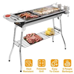 38. 98 in 1- Burner Portable Foldable Charcoal Grill in Stainless Steel for Picnic Camping
