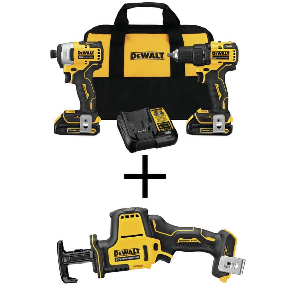 DEWALT ATOMIC 20V MAX Cordless Brushless Compact Drill/Impact 2 Tool Combo Kit, 20V Reciprocating Saw, and (2) 1.3Ah Batteries DCK278C2W369B Sansujyuku sansujyuku.com