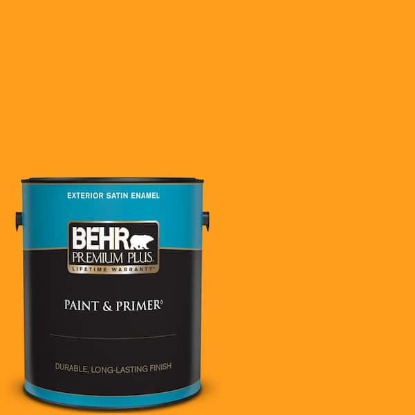 BEHR PREMIUM PLUS 1 gal. #300B-7 Goldfish Satin Enamel Exterior Paint & Primer