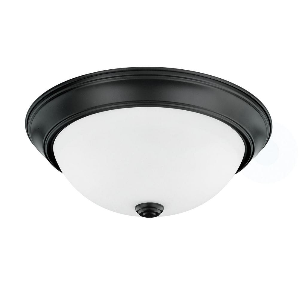 Bates 13 in. 2-Light Globe Matte Black Flush Mount Light with Soft White Glass Shade and No Bulbs Included price history on PriceWatchPro
