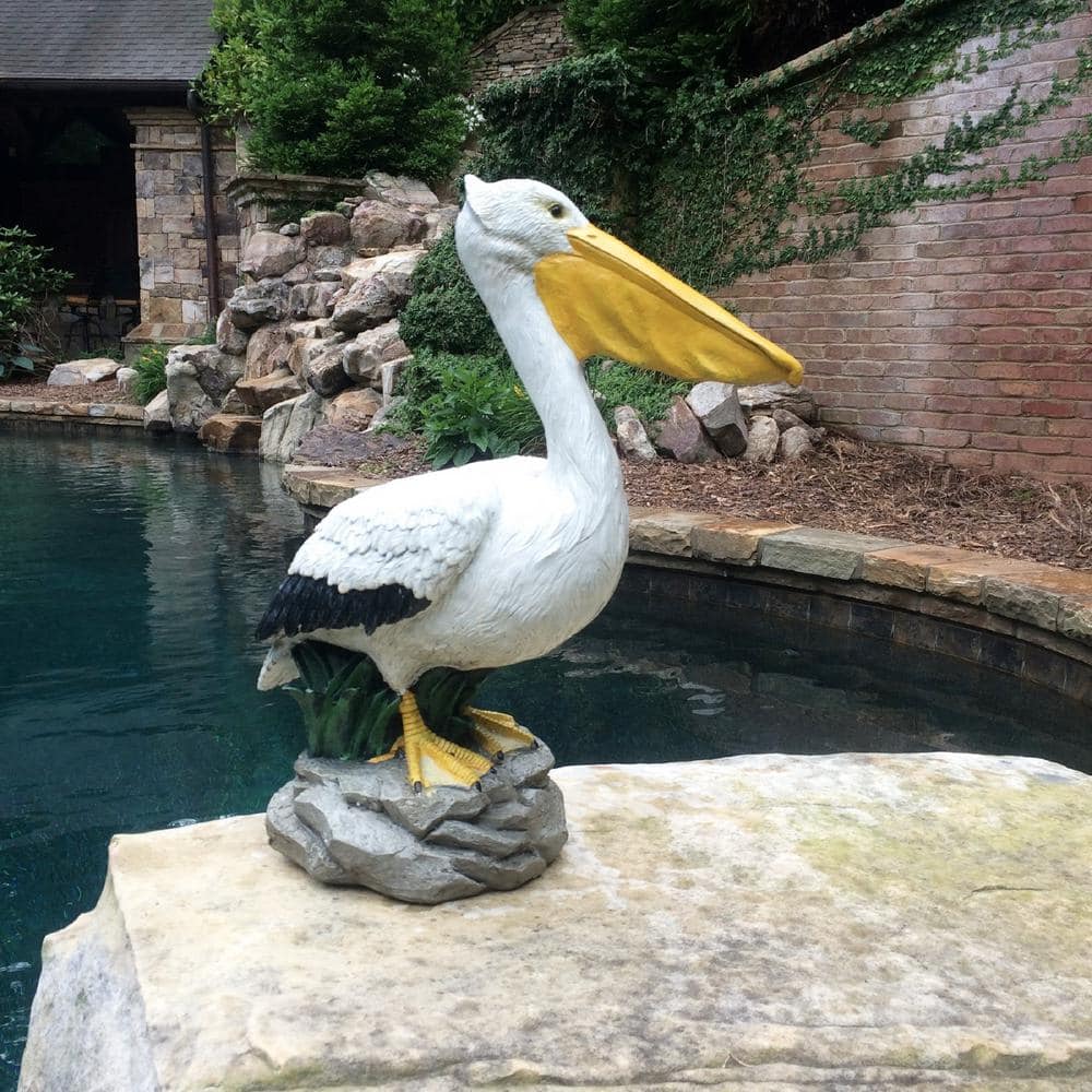 Natural Finish Pelican Statue on Coastal Rock for Indoor/Outdoor Decor
