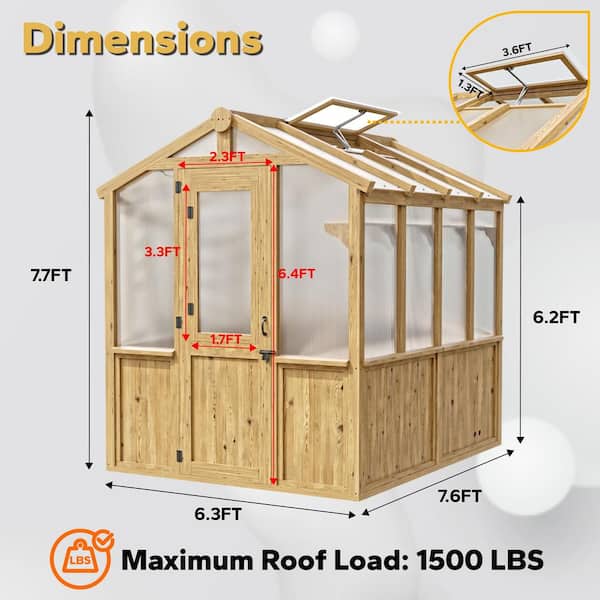Wood Garden Greenhouse with Double-Wall Polyethylene Windows and Roof Vent 6.8 ft. x 7.8 ft.