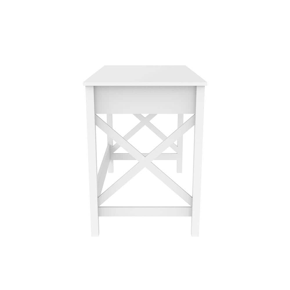 X-Frame Coastal White Composite Writing Desk with Drawers