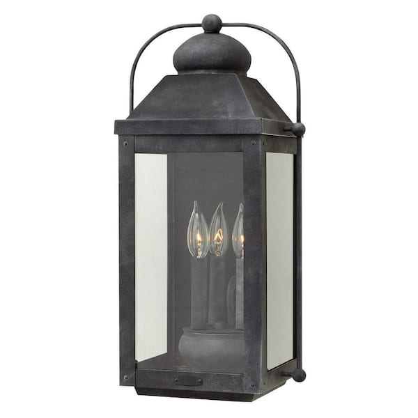 HINKLEY Anchorage 3-Light Aged Zinc LED Outdoor Wall Lantern Sconce