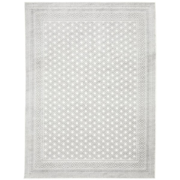 Monticello White Doormat 3 ft. x 5 ft. Border Distressed Oriental Panel Polyester Indoor Area Rug