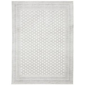 Monticello White/Gray 5 ft. x 8 ft. Border Distressed Oriental Panel Polyester Indoor Area Rug