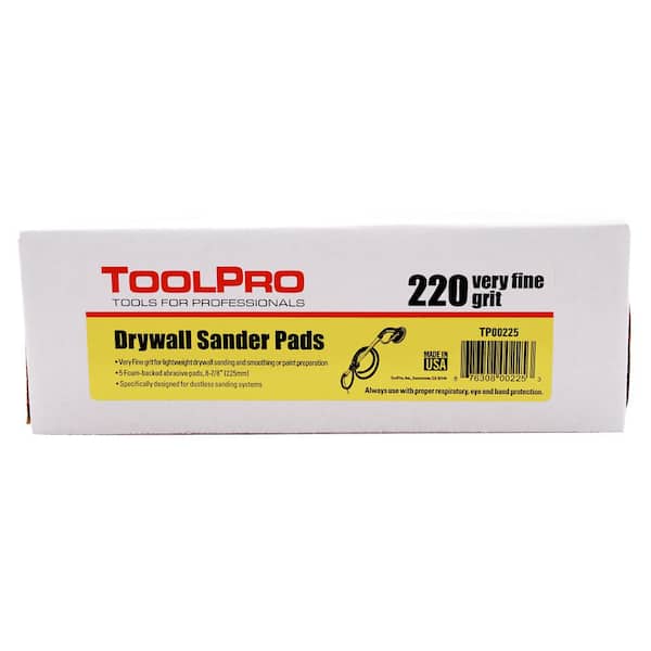 ToolPro 9 in. (225 mm) 220 Grit Drywall Sander Pads (5-Piece)
