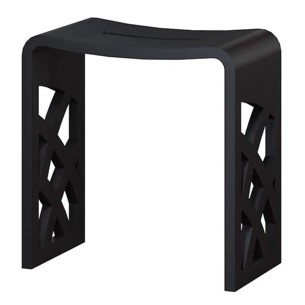 CASAINC 16.5 in W Freestanding Hollow Shower Seat, Solid Surface Stool in Matte Black