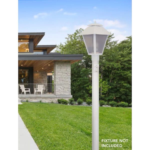7 ft. White Outdoor Direct Burial Lamp Post with Convenience Outlet and Dusk to Dawn Photo Sensor fits 3 in. Post Top
