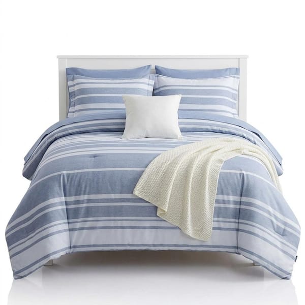 Queen 7-Piece Blue Reversible Comforter Set - All Season