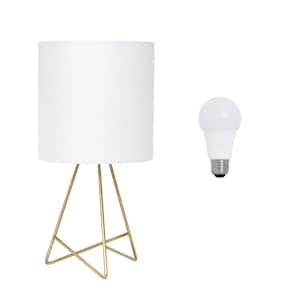 14 in. Gold Down to The Wire Table Lamp for Bedroom with LED Bulb Included