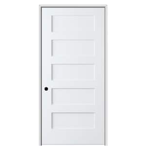 Shaker Flat Panel 28 in. x 80 in. Right Hand Solid Core Primed HDF Single Pre-Hung Interior Door with 6-9/16 in. Jamb