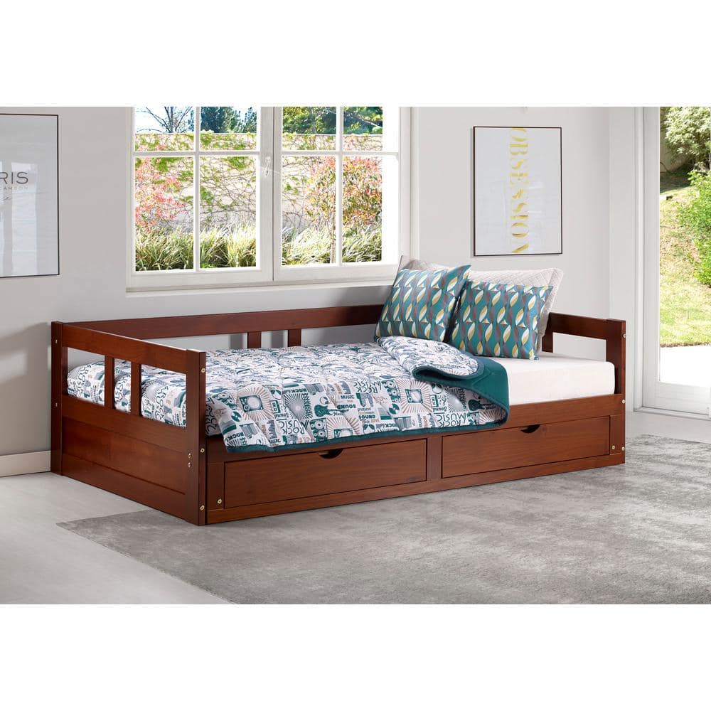 Twin to King Chestnut Pine Day Bed with Storage Drawers