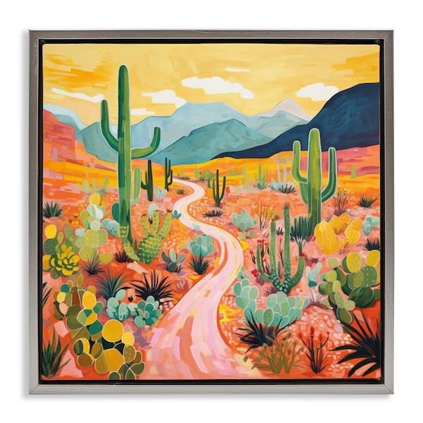 Stupell Industries Sunrise over Desert Path by LSR Design Studio Gray Floater Frame Nature Graphic Art Print 25 in. x 25 in.