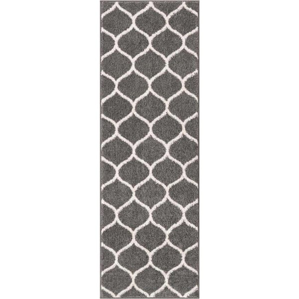 Unique Loom Trellis Frieze Rounded Dark Gray 2 ft. x 6 ft. Area Rug