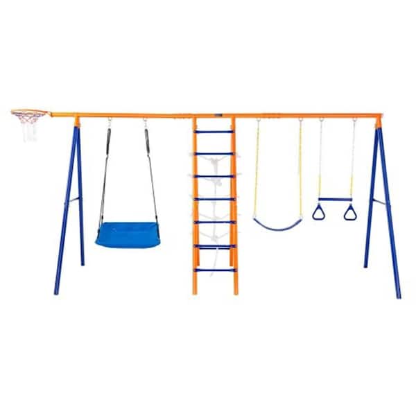 Ultimate Backyard Adventure: 6-in-1 Set, 440 lbs. Capacity Metal Swingset for Endless Fun, Patio Swing Perfect for Kids