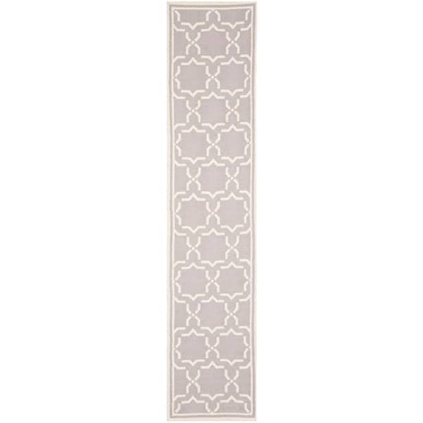 SAFAVIEH Dhurries Grey/Ivory 3 ft. x 8 ft. Border Runner Rug