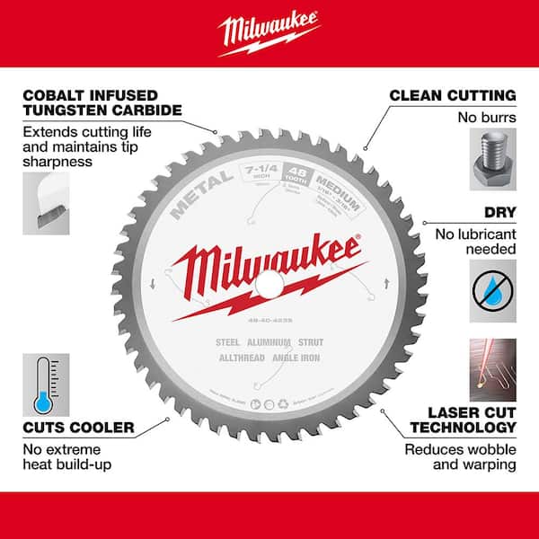 Milwaukee 7-1/4 in. x 48 Carbide Teeth Metal Cutting Circular Saw Blade  48-40-4235 - The Home Depot
