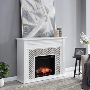 Merrin 50 in. Tiled Marble Electric Fireplace in White