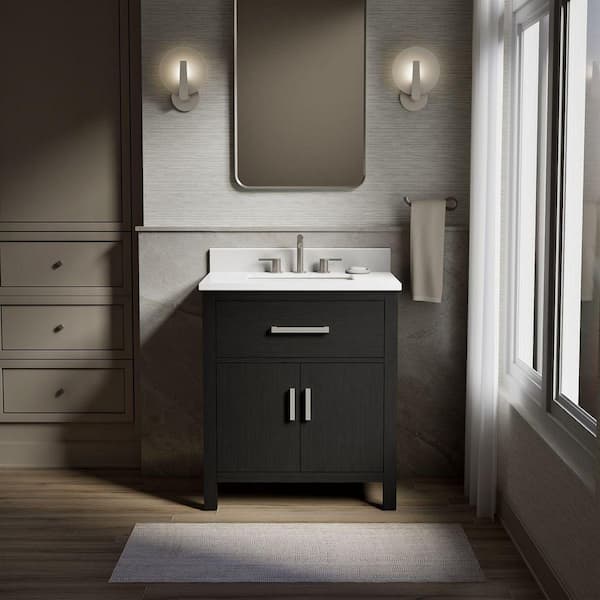 Kresla 31 in. Single Sink Freestanding Carbon Oak Bath Vanity with White Quartz Top Assembled