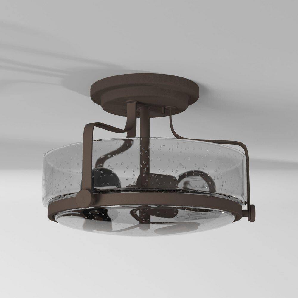 Transitional Harper 3-Light Oil Rubbed Bronze Semi-Flush Mount with Clear Seedy Glass
