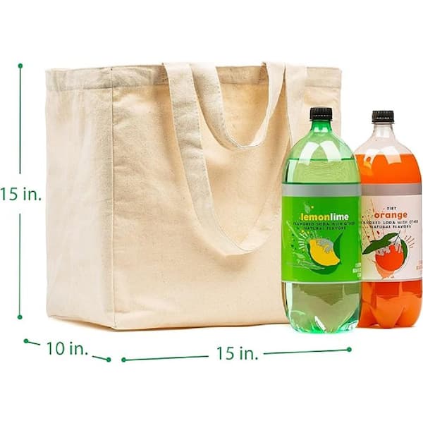 Adrinfly Beige Canvas Reusable Grocery Bag with Real Pockets, Long