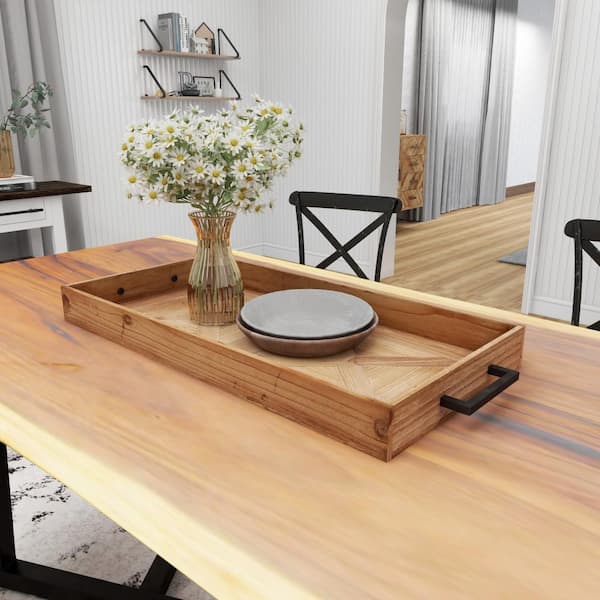 Litton Lane Contemporary Brown Wood Contemporary Tray