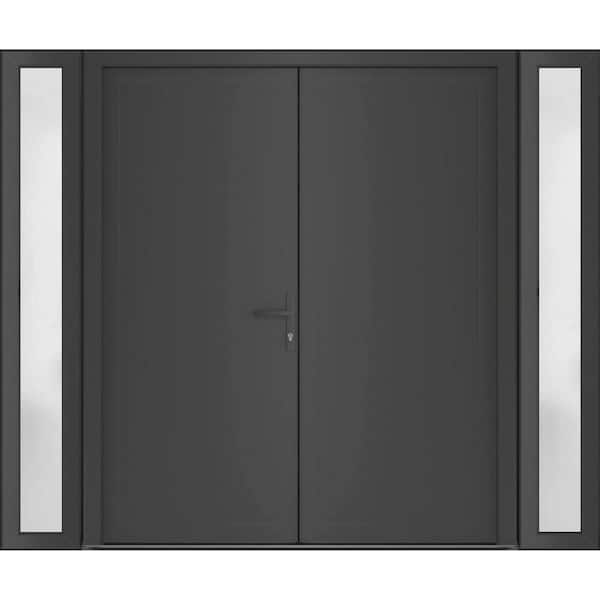 14+72+ 14 in. x 80 in. Left-hand/Inswing Frosted Glass Antracite Steel Prehung Front Door with Hardware