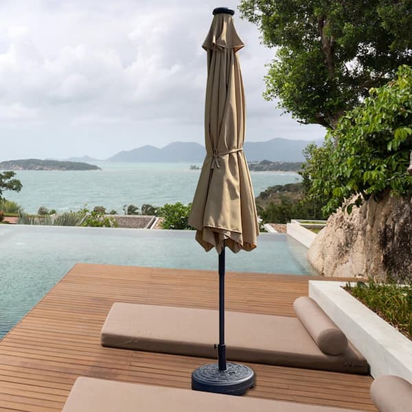 moda furnishings Lila 10 ft. x 6.5 ft. Market Rectangular Outdoor Patio Umbrella with Crank Weather Resistant UV Protection in Taupe