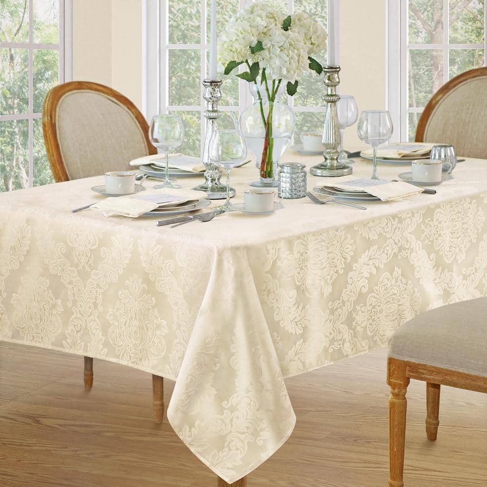 60 in. W x 84 in. L Oblong Antique Barcelona Damask Fabric Tablecloth