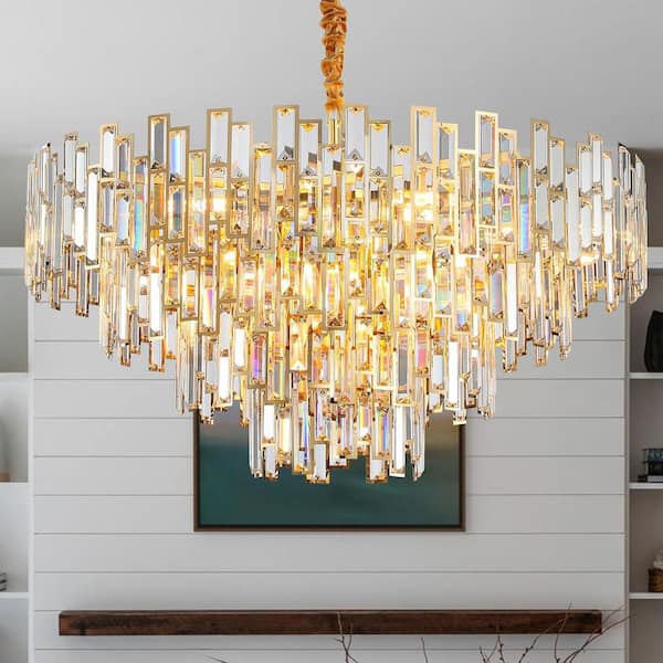 31.5" Modern Chandelier 19-Light 4-Tier Gold Round K9 Crystal Chandelier for Dining Room, Living Room,Entryway and Foyer