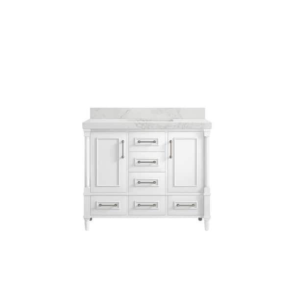 Willow Collections Hudson 42 in. W x 22 in. D x 36 in. H Bath Vanity in White with 2 in Calacatta Nuvo Quartz Top