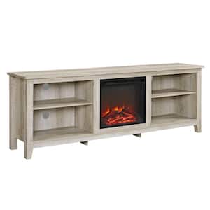 70 in. Wood Media TV Stand Console with Fireplace - White Oak