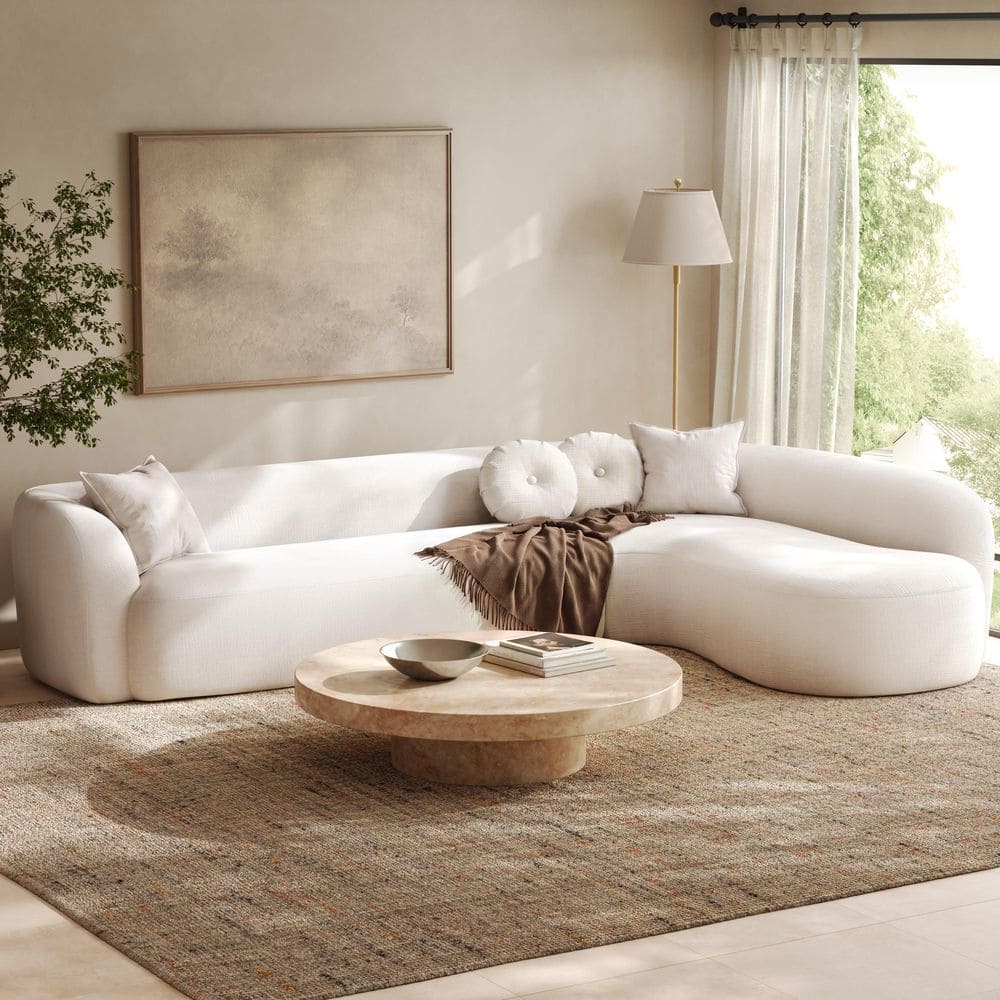 128.5 in. W Chenille L-Shaped Modular Sectional Sofa in Cream White with 2 Square Pillows and 2 Round Pillows price history on PriceWatchPro