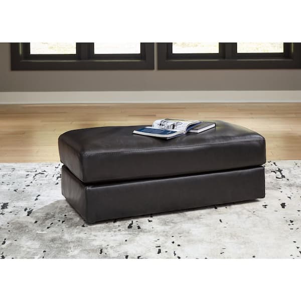 Signature DESIGN BY ASHLEY Amiata Black Leather Match Rectangle Accent Ottoman