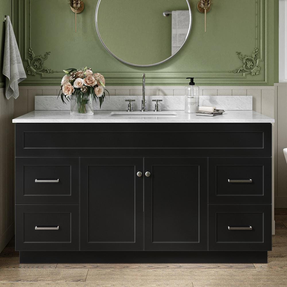 "Hamlet 60 in. Single Sink Freestanding Bathroom Vanity in Black with 0.75"" Carrara White Marble Top" price history on PriceWatchPro