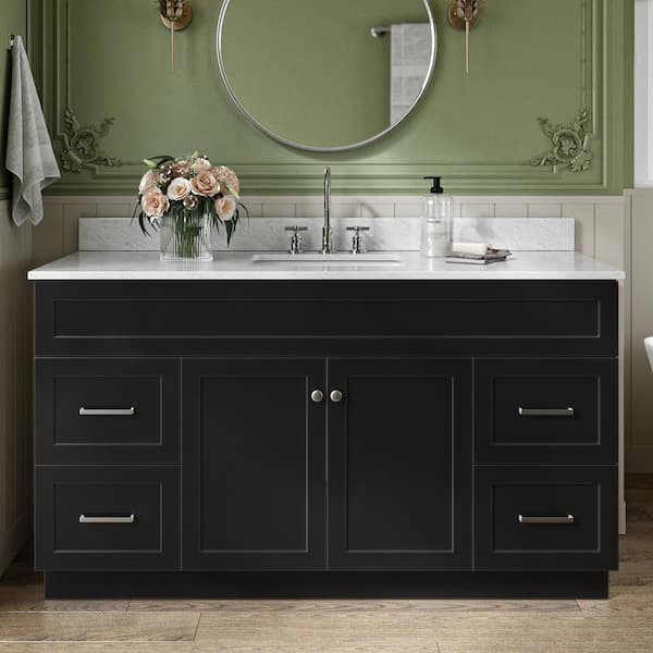 ARIEL Hamlet 61 in. W x 22 in. D x 35.25 in. H Bath Vanity in Black with Carrara Marble Vanity Top