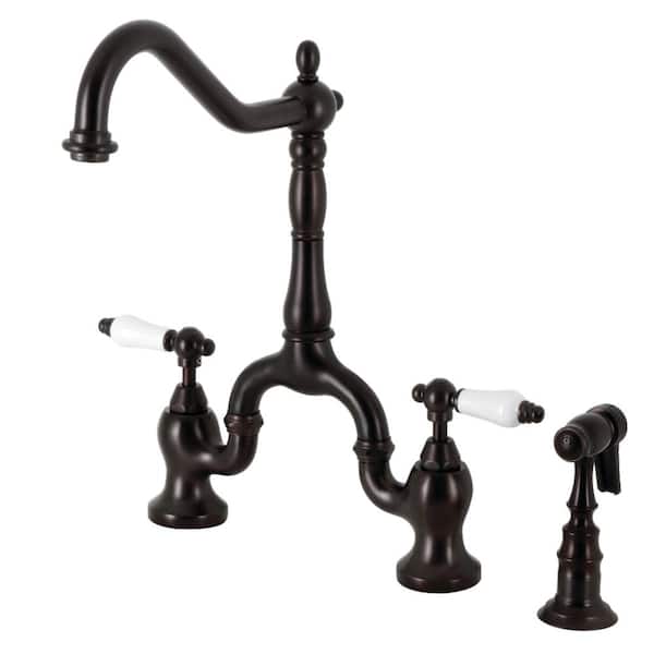 Elements of Design English Country Oil-Rubbed Bronze 2-Handle Deck-Mount Bridge Handle Kitchen Faucet Elements of Design English Country Oil-Rubbed Bronze 2-Handle Deck-Mount Bridge Handle Kitchen Faucet