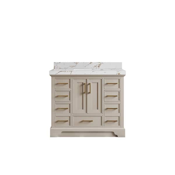 Willow Collections Charlotte 42 in. Single Sink Freestanding Fine Grain Bath Vanity with Viola Brown Qt. Top Unassembled