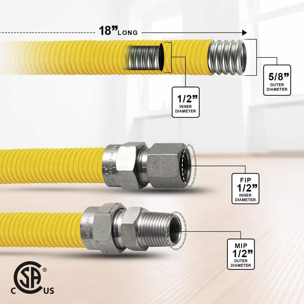 18 Inch Yellow Coated Stainless Steel Flexible Gas Connector