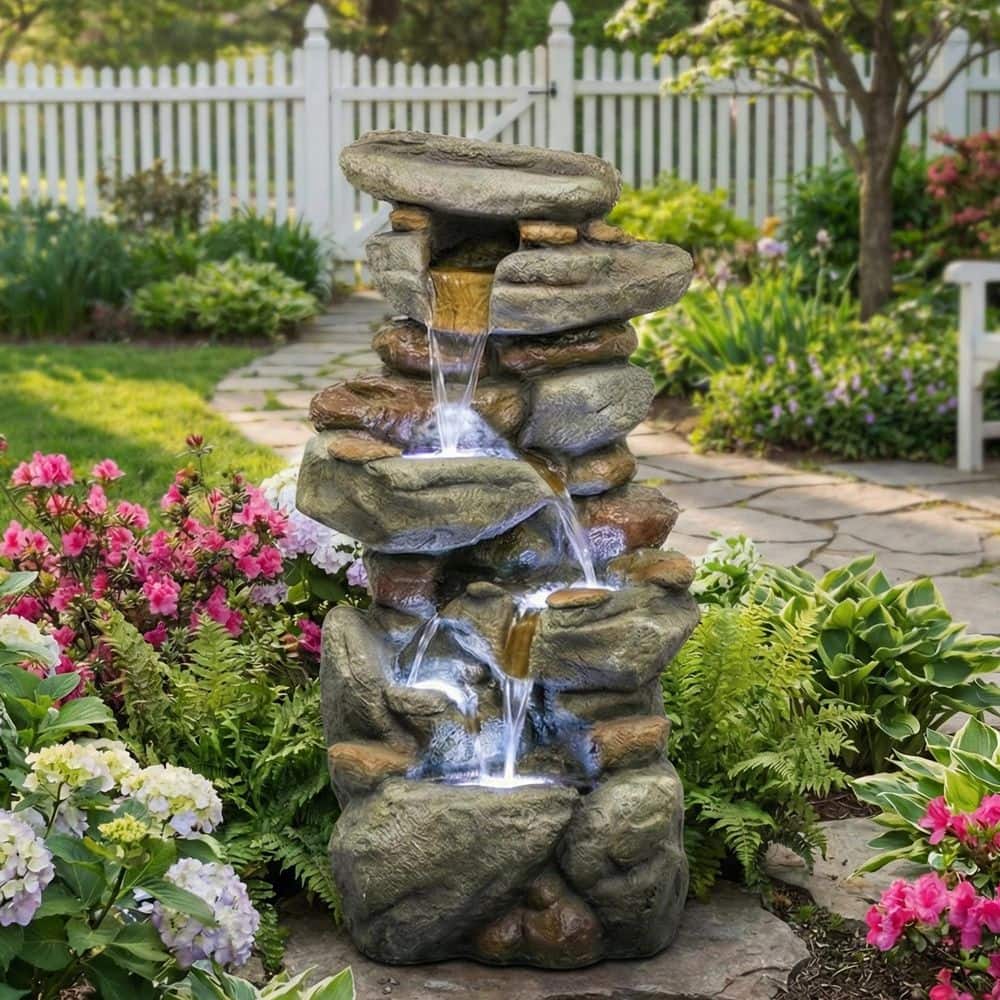 29.92 in. H Outdoor Cascade Fountain Large Stone Fountains with