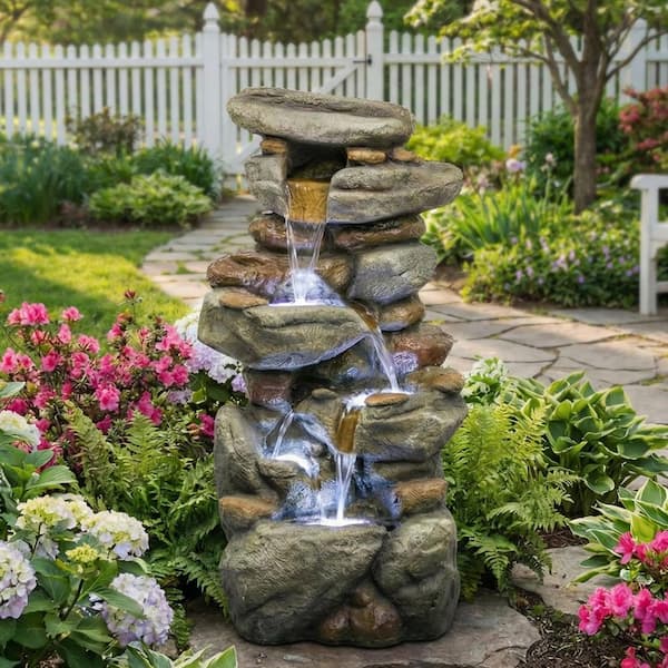 32.3 in. H Cascade Outdoor Fountain with Vintage Pump Ideal for